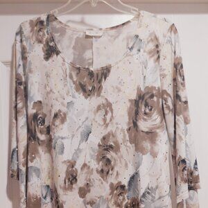 Brittany Black Multi- Print with Small Round Sequence & Flare bottom